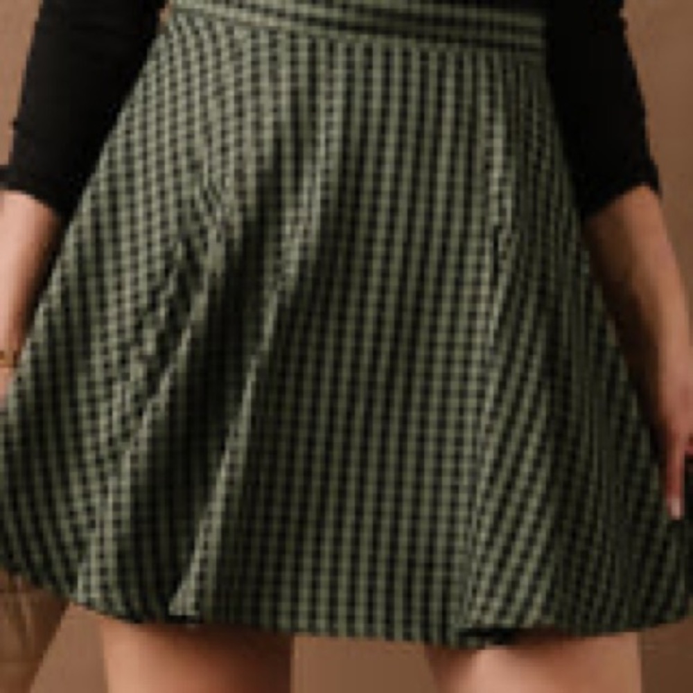 Bohme Gabby Pleated Gingham Skirt in Hunter Green, Size M